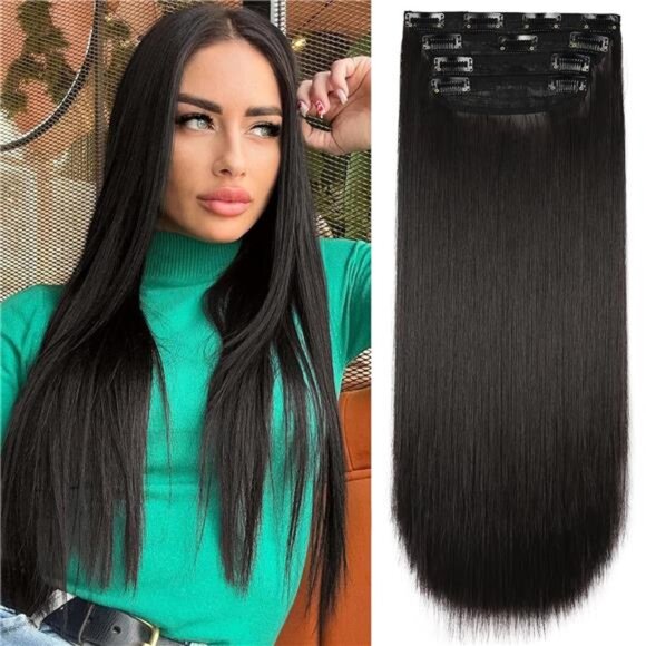 4PCS Clip in Hair Extensions, Black2